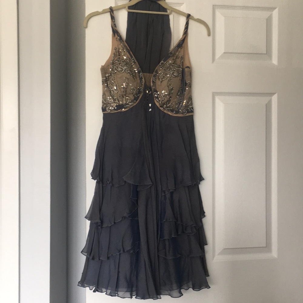 Blue gray formal silk summer dress